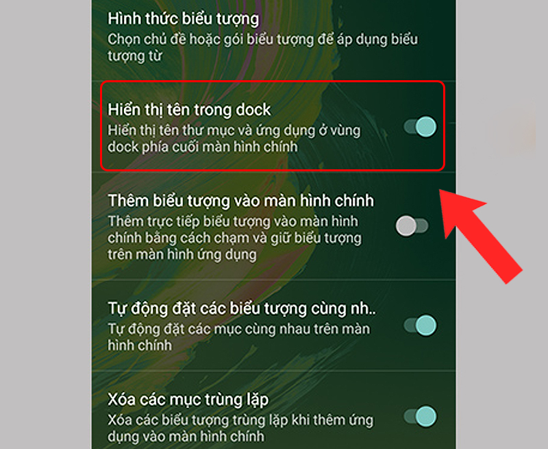 Gạt nút tắt Hiển thị tên trong dock